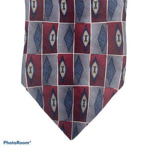 Hill Archer Gray Red Patterned All Silk Neck Tie